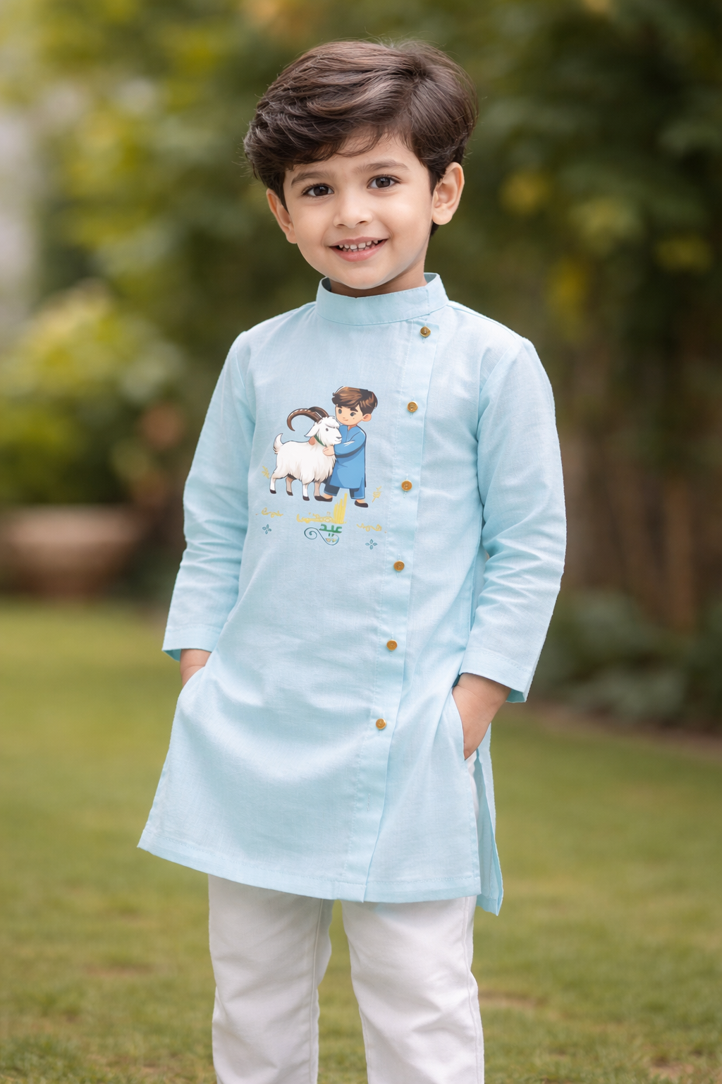 Premium Kids Kurta Set For Eid – Soft Summer Cotton with DTF Print (Washable) – Available in China Ferozi, Black & Yellow