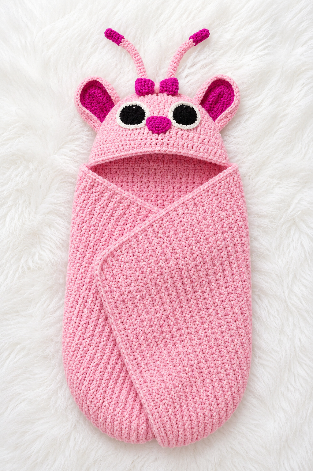 π Luxury Handmade Crochet Pink Animal Baby Cocoon with Hood β Premium Winter Collection πΆπ§Άβ¨