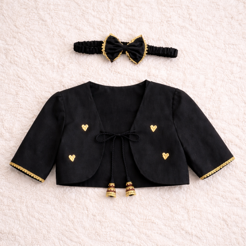 Elegant Black & Gold Baby Girl Dress Set with Customised Name Dupatta – Bakra Eid Special