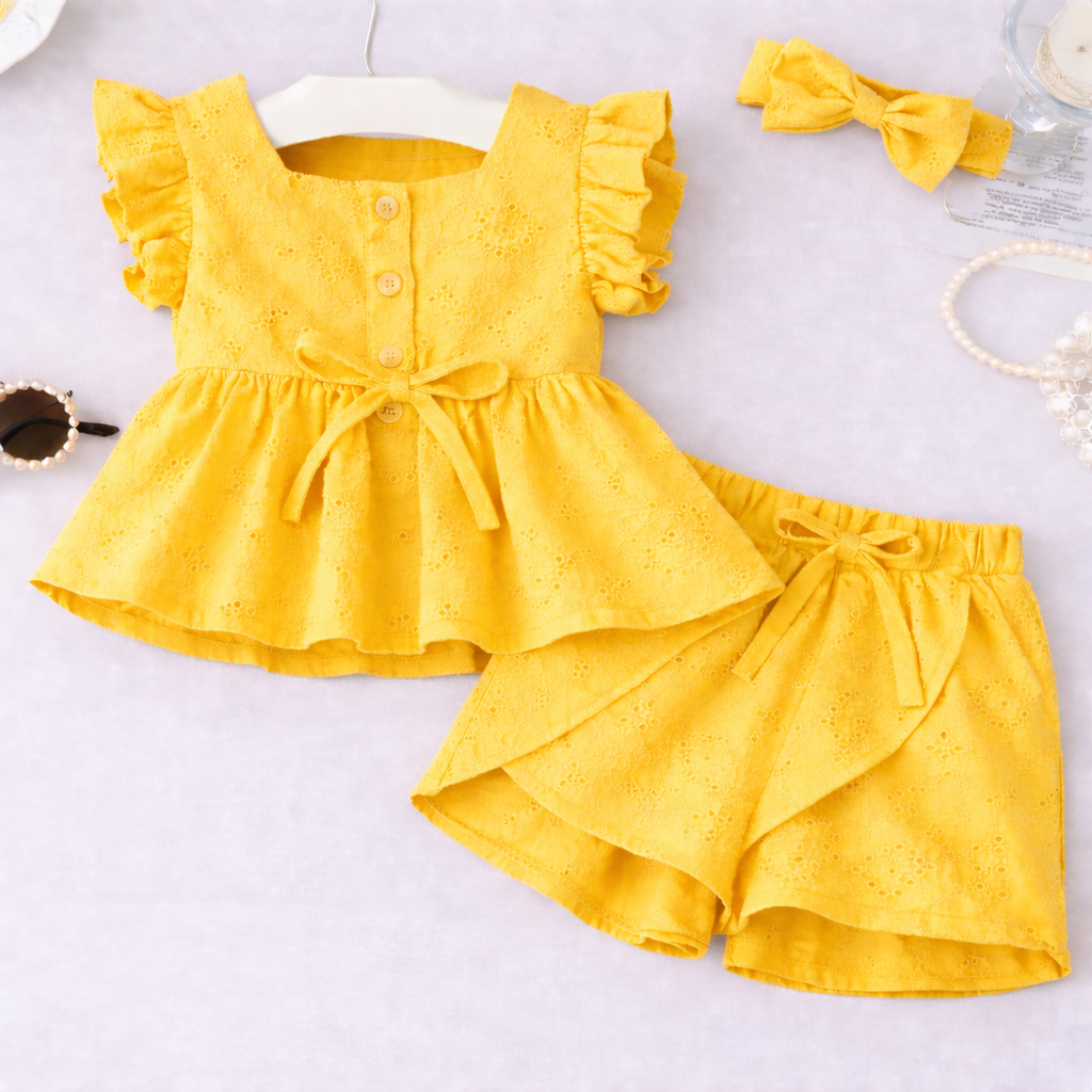 Premium Summer Chicken Kari 3-Piece Set – Soft & Breathable | Available in Orange and Lemon Yellow