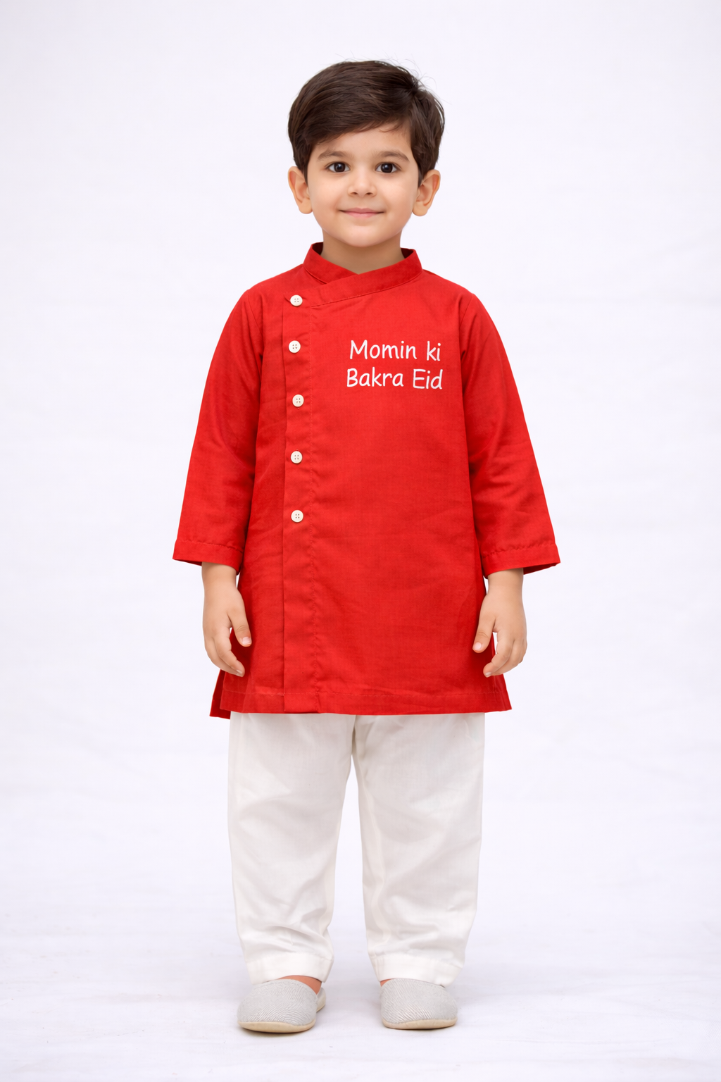 Custom Name Kids Eid Kurta Set – Pure Soft Cotton with Personalised Embroidery | Available in Red & Sky Blue
