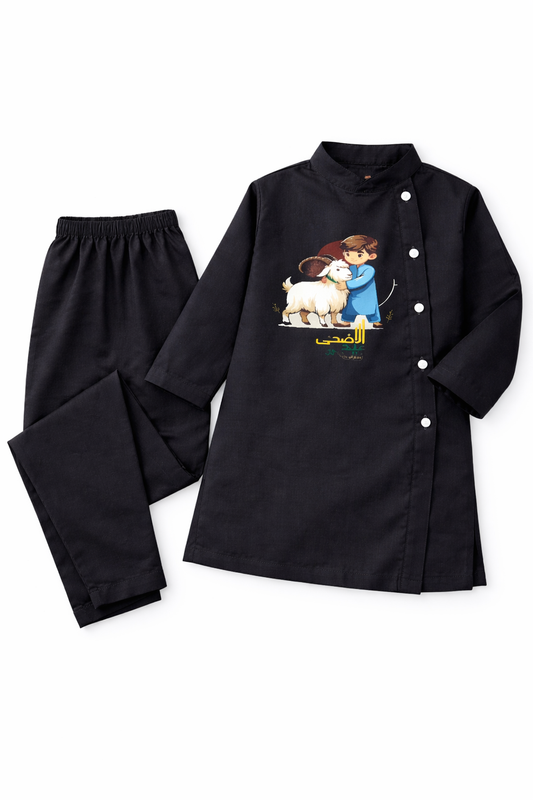Kids Eid Kurta Set – Soft Summer Cotton with Premium DTF Print | Easily Washable | Available in Black, Maroon & Purple
