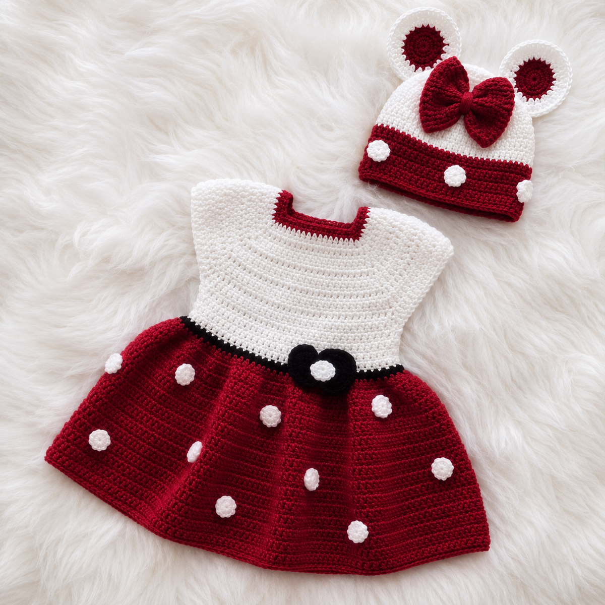 4-Piece Luxury Handmade Baby Girl Crochet Frock Set – Frock, Cardigan, Shoes & Cap | Red & Pink 🎀🧶