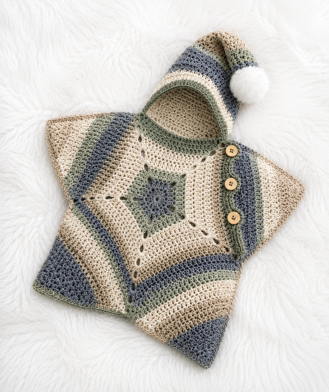 🌟 Luxury Handmade Crochet Star Baby Cocoon with Hood – Multicolor Premium Winter Collection | Available in Red Multi & Beige Multi ⭐👶🧶