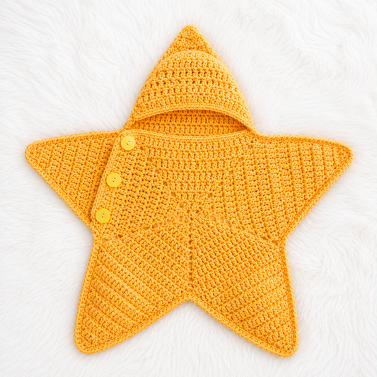 ⭐ Luxury Handmade Crochet Star Baby Cocoon with Hood – Premium Winter Collection | Available in Yellow, Black, Grey, Sky Blue & China Ferozi 👶🧶✨
