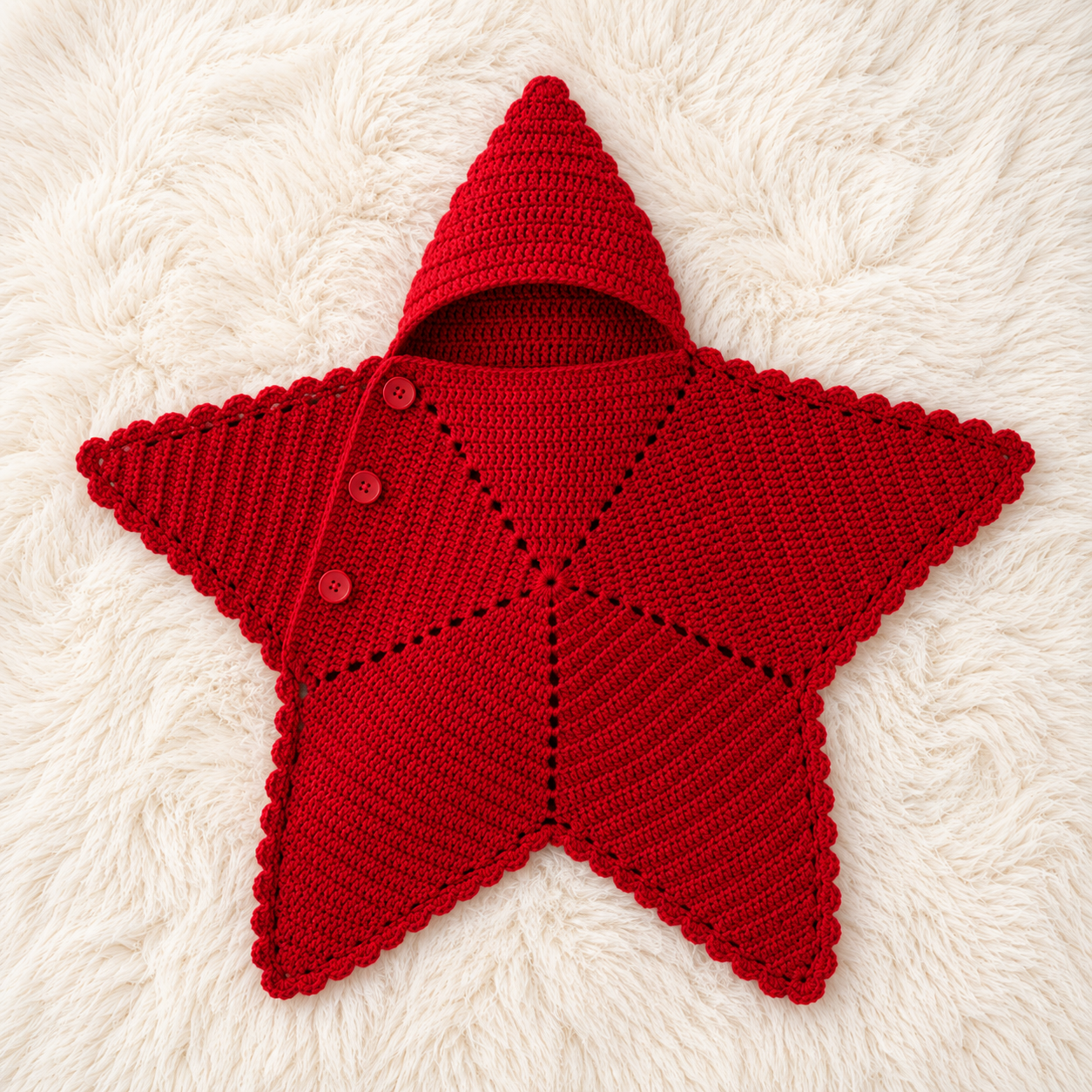 🌟 Luxury Handmade Crochet Star Baby Cocoon with Hood – Premium Winter Collection | Available in Off-White, Red, Pink & Lilac ⭐👶🧶