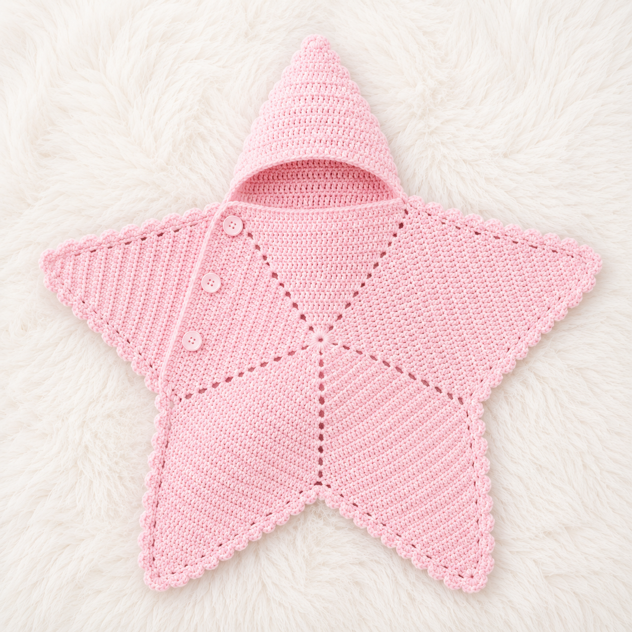 🌟 Luxury Handmade Crochet Star Baby Cocoon with Hood – Premium Winter Collection | Available in Off-White, Red, Pink & Lilac ⭐👶🧶