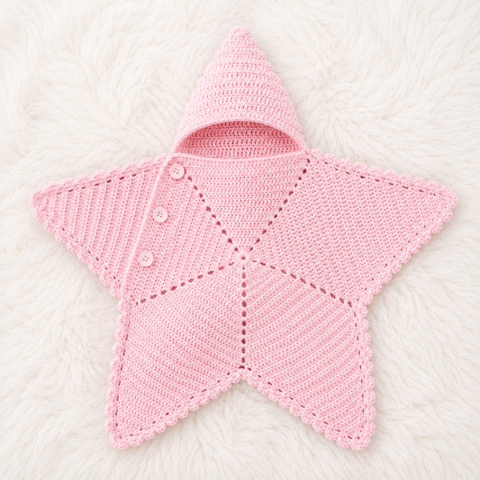 🌟 Luxury Handmade Crochet Star Baby Cocoon with Hood – Premium Winter Collection | Available in Off-White, Red, Pink & Lilac ⭐👶🧶