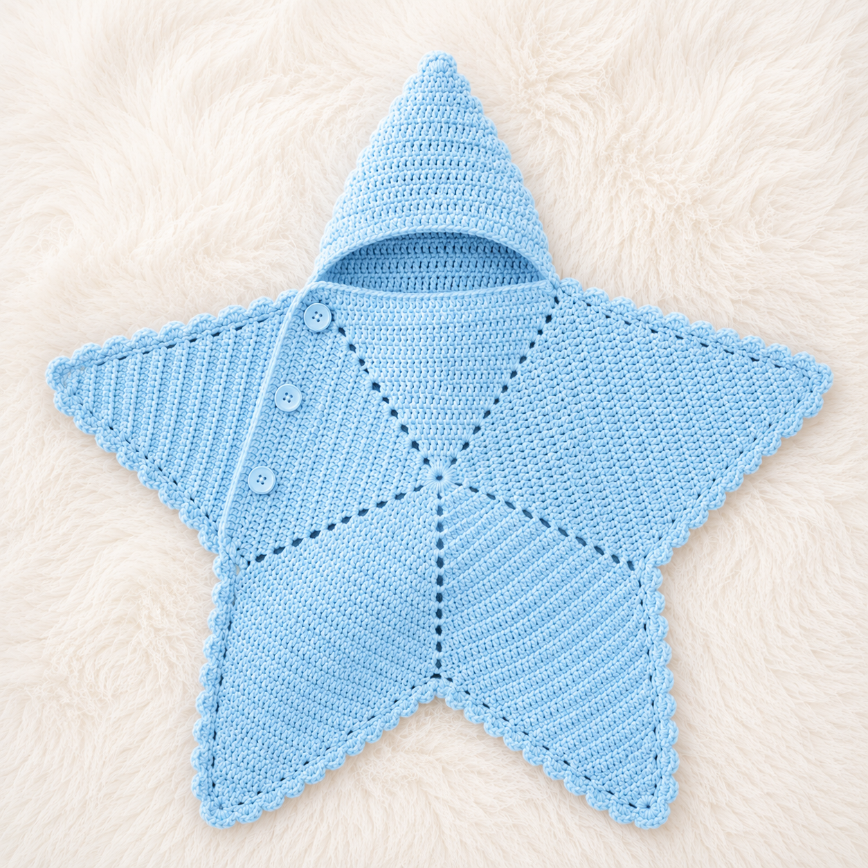 ⭐ Luxury Handmade Crochet Star Baby Cocoon with Hood – Premium Winter Collection | Available in Yellow, Black, Grey, Sky Blue & China Ferozi 👶🧶✨