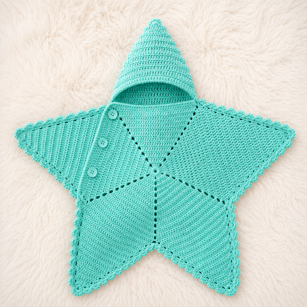 ⭐ Luxury Handmade Crochet Star Baby Cocoon with Hood – Premium Winter Collection | Available in Yellow, Black, Grey, Sky Blue & China Ferozi 👶🧶✨