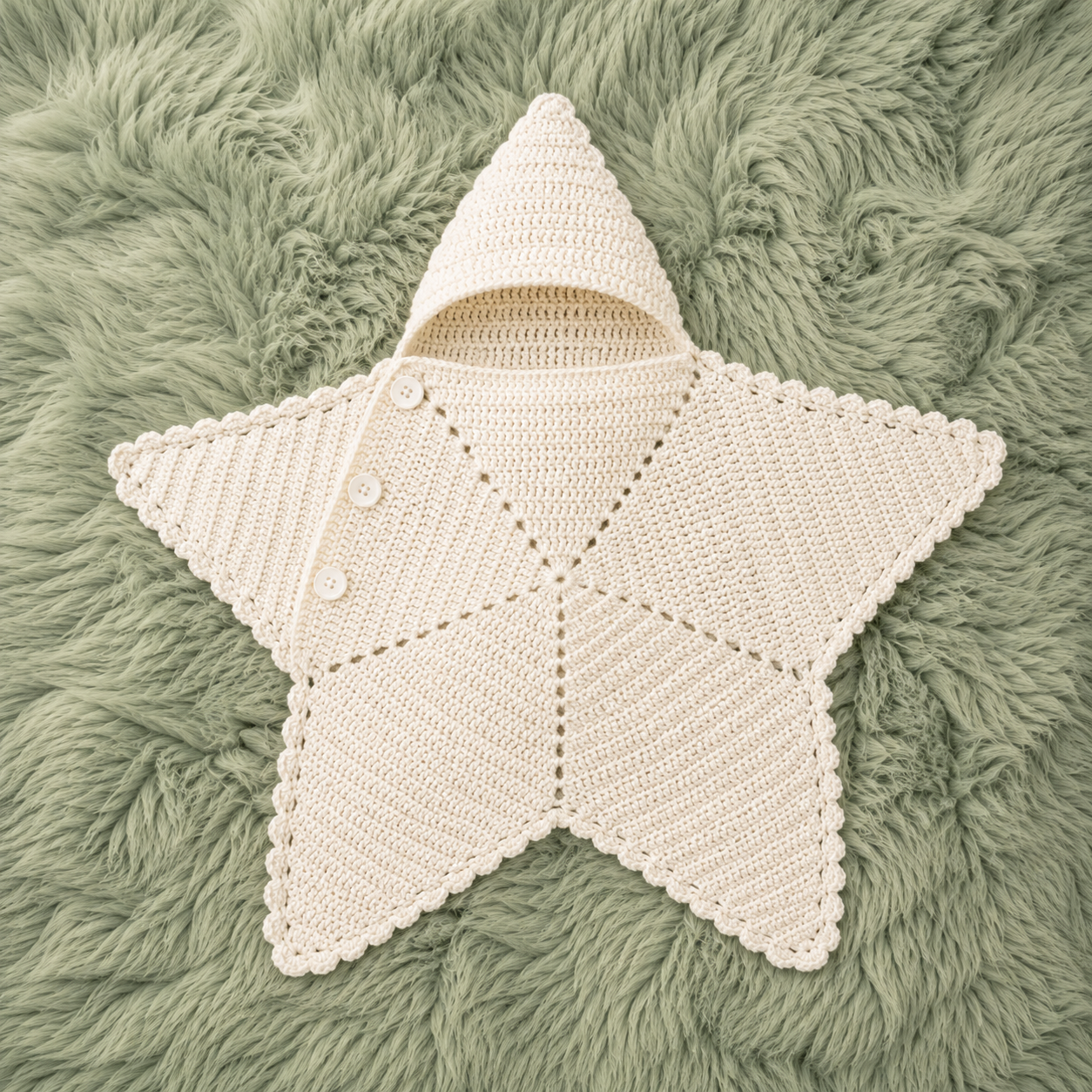 🌟 Luxury Handmade Crochet Star Baby Cocoon with Hood – Premium Winter Collection | Available in Off-White, Red, Pink & Lilac ⭐👶🧶