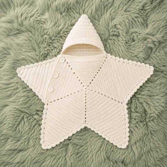 🌟 Luxury Handmade Crochet Star Baby Cocoon with Hood – Premium Winter Collection | Available in Off-White, Red, Pink & Lilac ⭐👶🧶