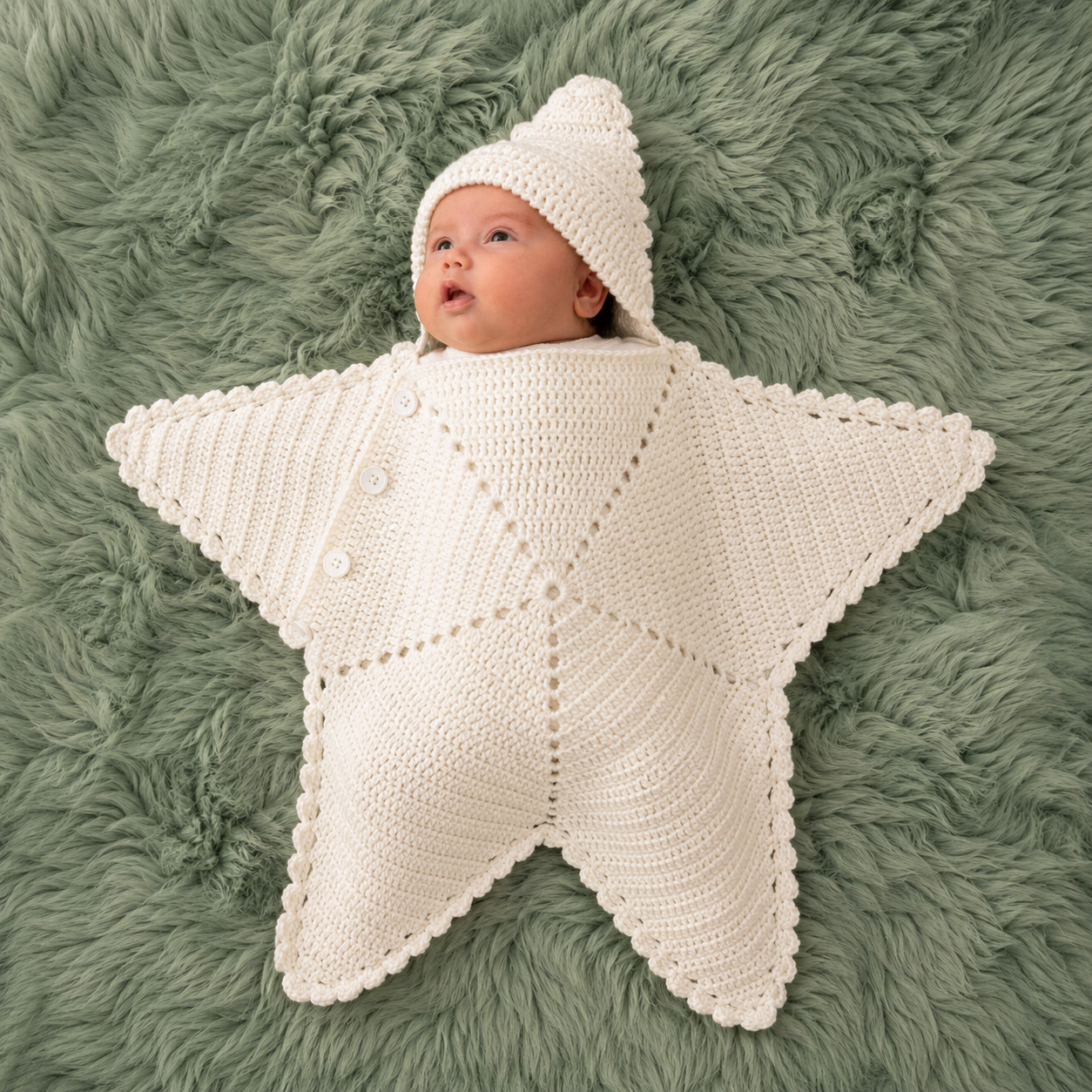 🌟 Luxury Handmade Crochet Star Baby Cocoon with Hood – Premium Winter Collection | Available in Off-White, Red, Pink & Lilac ⭐👶🧶
