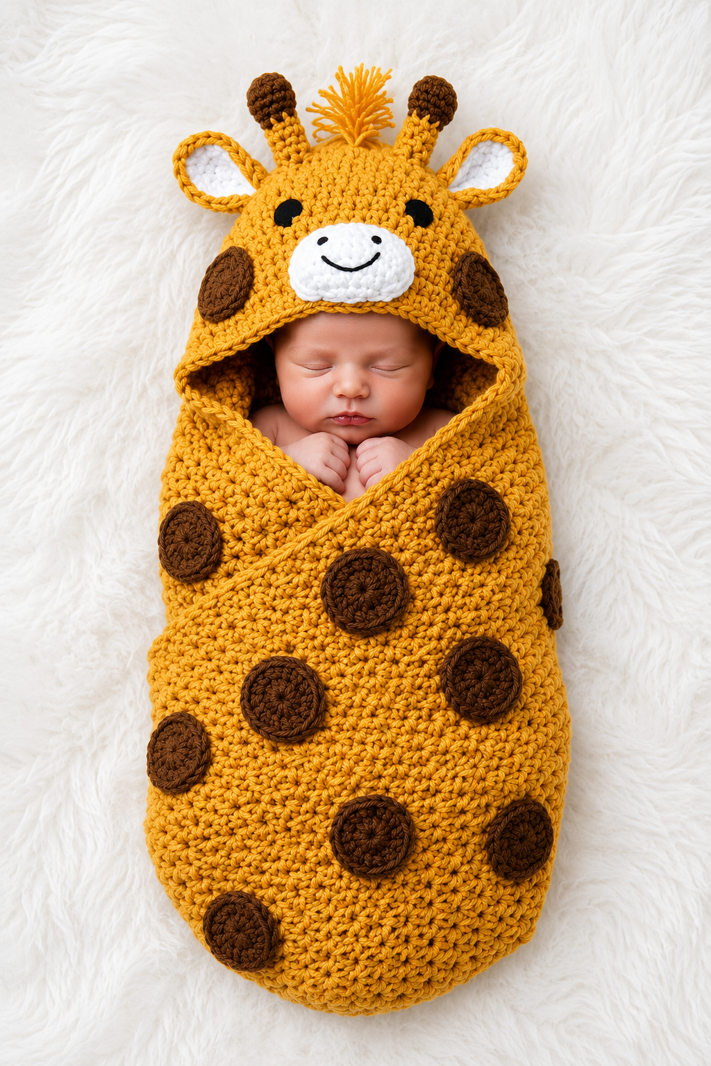 🐮🦒 Luxury Handmade Crochet Animal Baby Cocoon with Hood – Premium Winter Collection | Available in Cow & Giraffe Themes 👶🧶✨