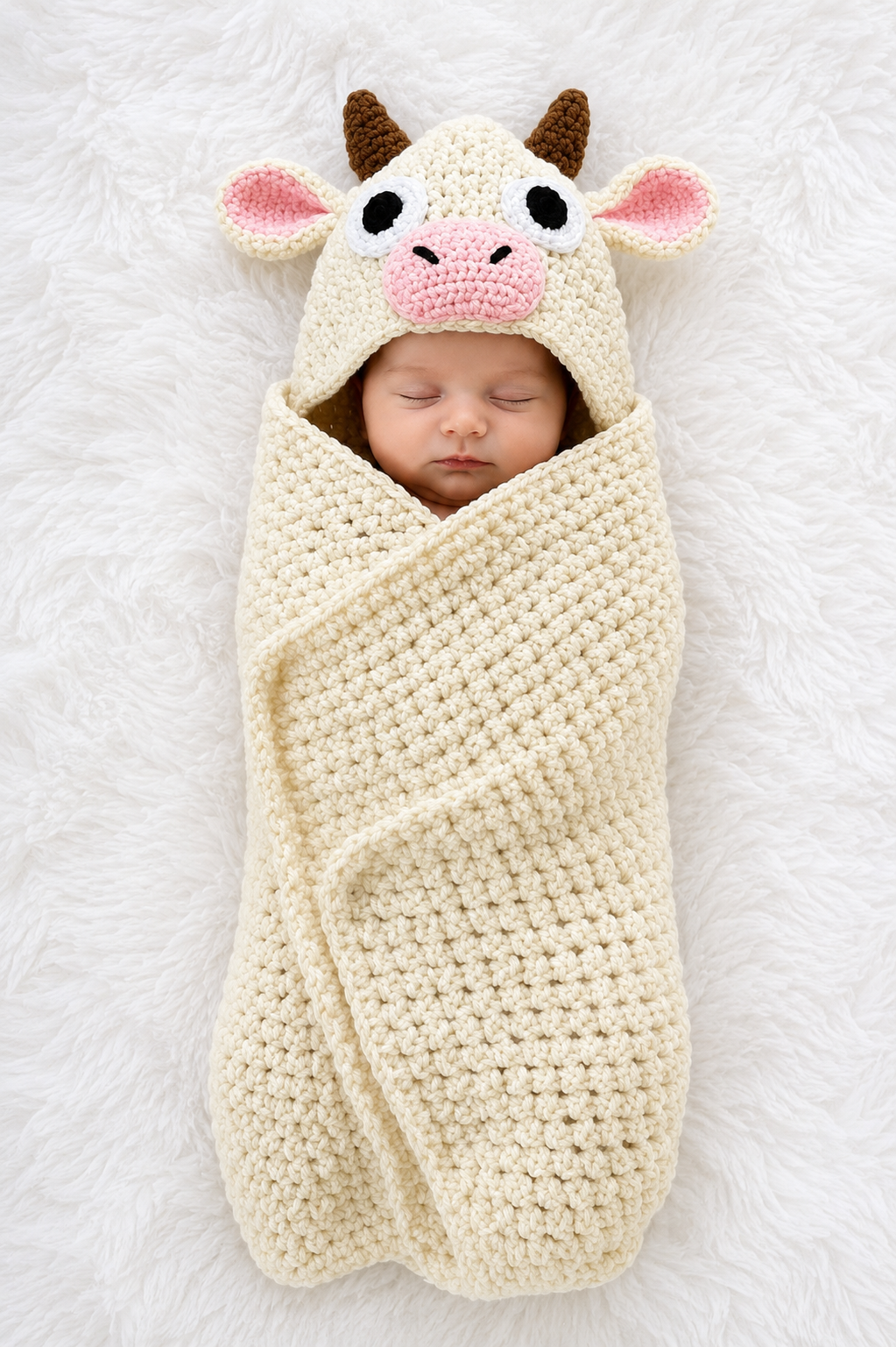 🐮🦒 Luxury Handmade Crochet Animal Baby Cocoon with Hood – Premium Winter Collection | Available in Cow & Giraffe Themes 👶🧶✨