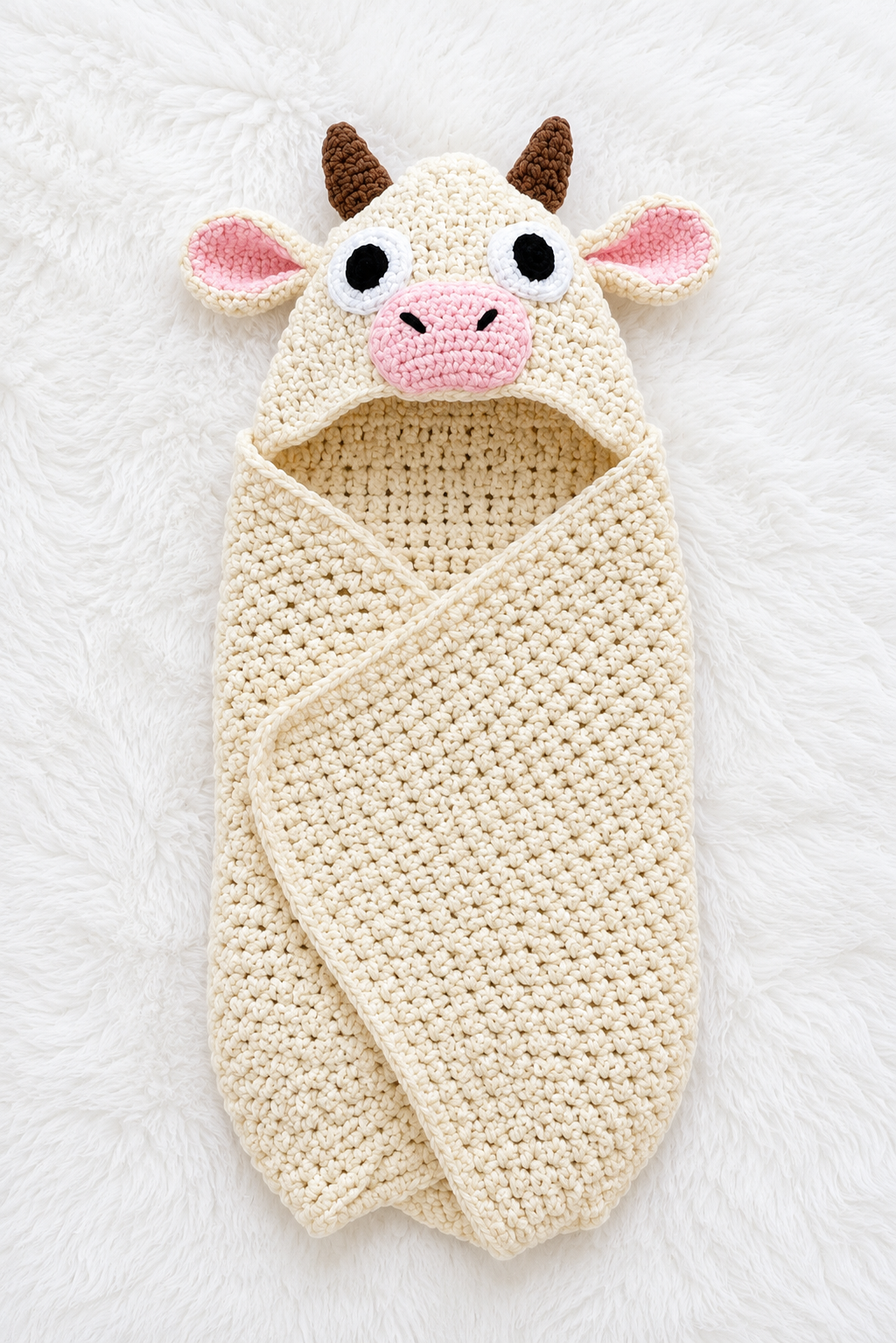🐮🦒 Luxury Handmade Crochet Animal Baby Cocoon with Hood – Premium Winter Collection | Available in Cow & Giraffe Themes 👶🧶✨