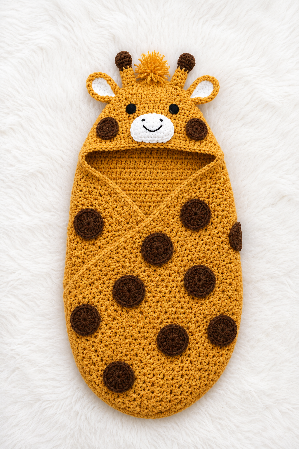 🐮🦒 Luxury Handmade Crochet Animal Baby Cocoon with Hood – Premium Winter Collection | Available in Cow & Giraffe Themes 👶🧶✨