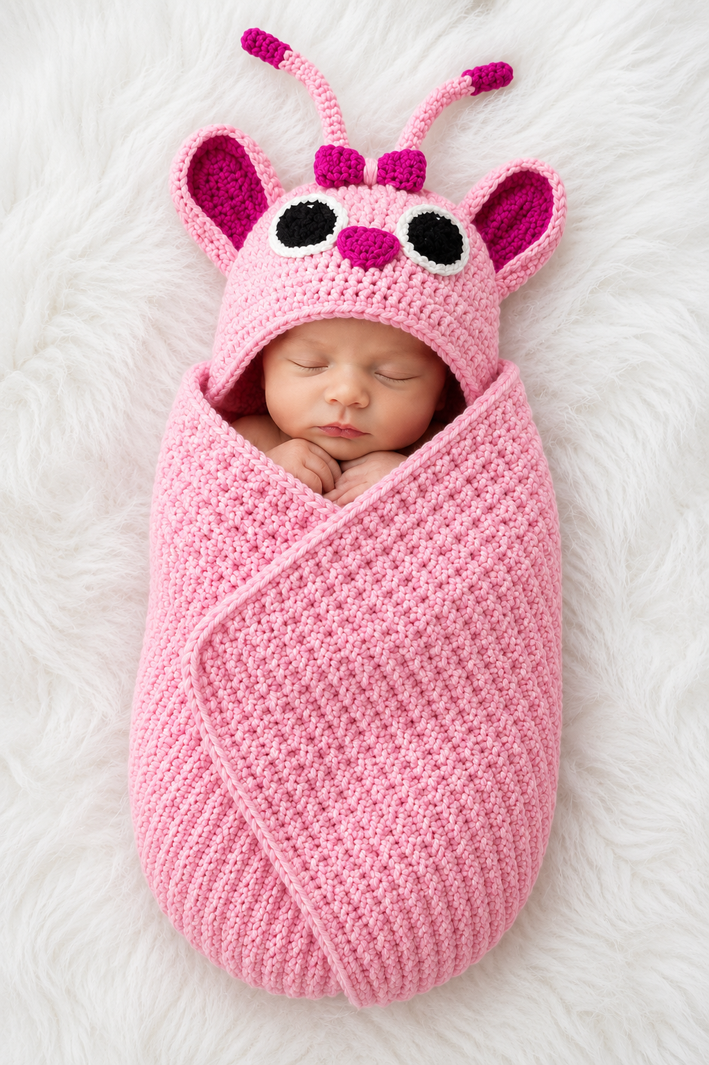 💖 Luxury Handmade Crochet Pink Animal Baby Cocoon with Hood – Premium Winter Collection 👶🧶✨