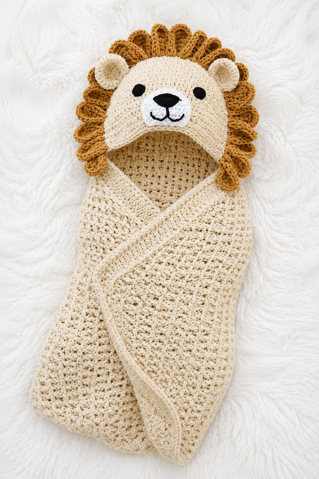 🦁 Luxury Handmade Crochet Lion Baby Cocoon with Hood – Premium Winter Collection 👶🧶✨