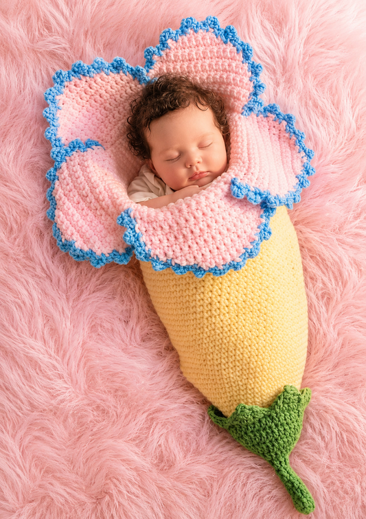 🌸 Premium Flower Petal Crochet Baby Cocoon – Soft Handmade Newborn Nest | Pink, Purple & Gray