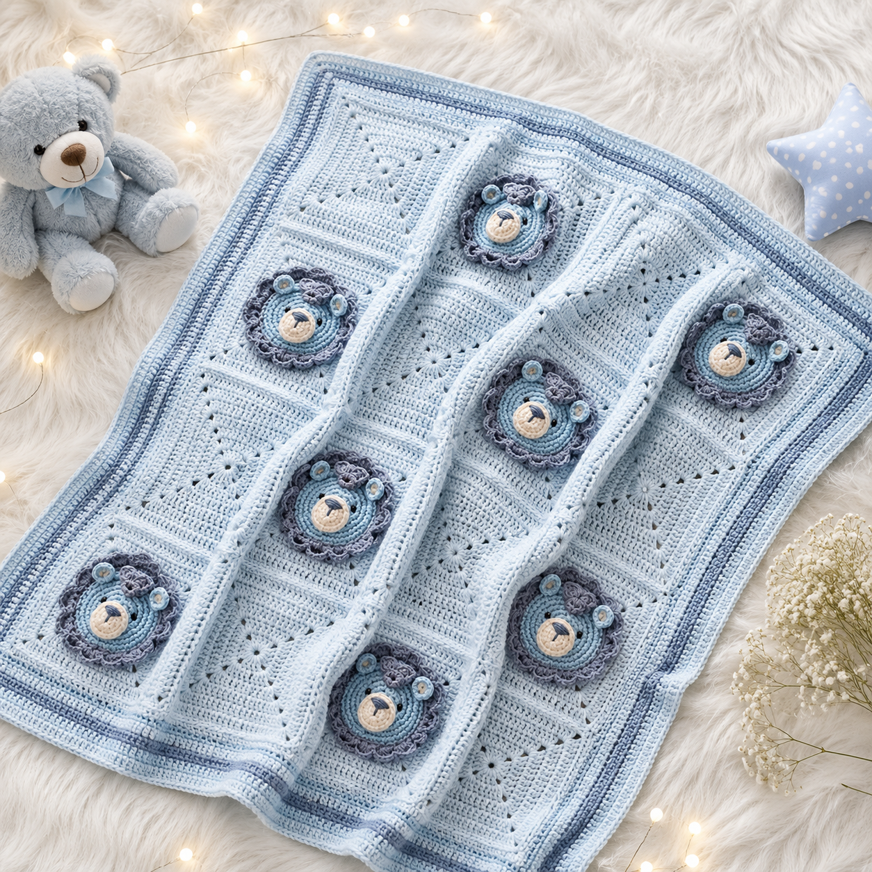 🧸 Luxury Handmade Crochet Teddy Bear Baby Blanket – Premium Newborn & Toddler Keepsake Blanket 👶🧶✨