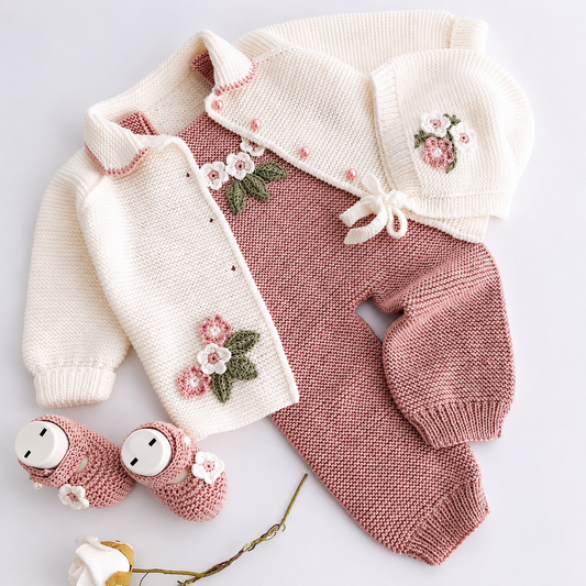 4 Piece Premium Baby Crochet Romper Set – Pure Soft Winter Woollen Stuff for Baby Girls ❄️🧶