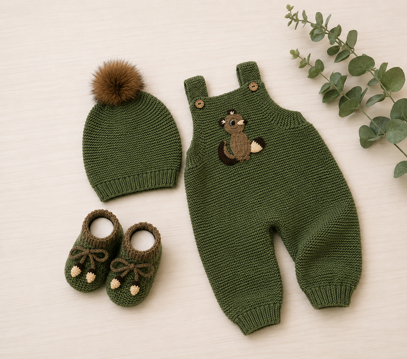 5 Piece Premium Handmade Baby Winter Woollen Set – Soft Crochet Romper, Cardigan, Cap, Muffler & Baby Shoes ❄️🧶