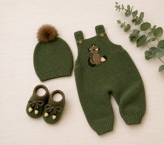5 Piece Premium Handmade Baby Winter Woollen Set – Soft Crochet Romper, Cardigan, Cap, Muffler & Baby Shoes ❄️🧶