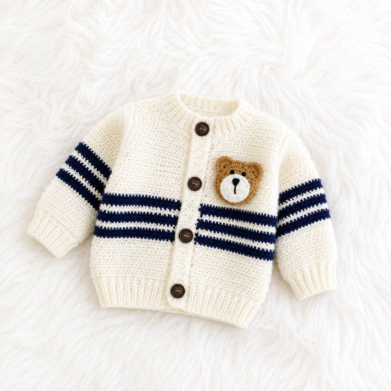 4 Pieces Luxury Handmade Baby Crochet Winter Set – Bear Theme Cardigan, Romper, Cap & Shoes 🧸🧶