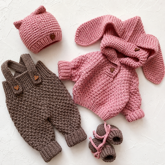 4 Piece Premium Handmade Baby Winter Woollen Set – Soft Crochet Romper, Bunny Hooded Sweater, Cap & Baby Shoes ❄️🧶