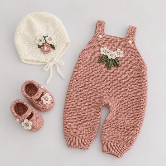 4 Piece Premium Baby Crochet Romper Set – Pure Soft Winter Woollen Stuff for Baby Girls ❄️🧶