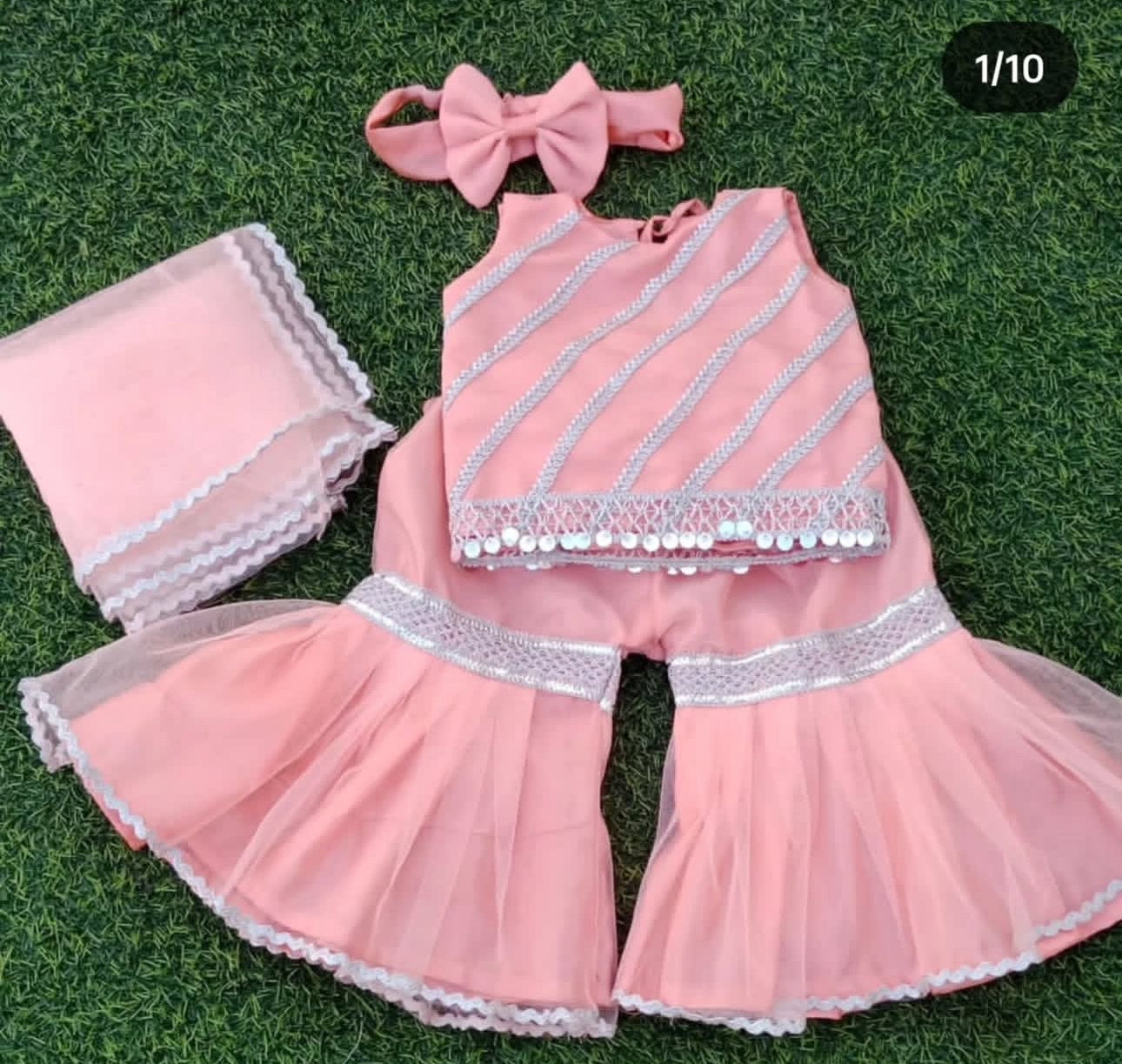 Elegant Festive Baby Sharara Set – Eid Special 👶✨ (Available in Red, Pink, Black, Orange & White)