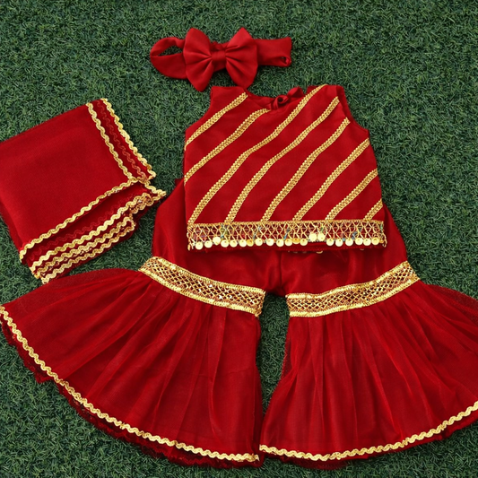 Elegant Festive Baby Sharara Set – Eid Special 👶✨ (Available in Red, Pink, Black, Orange & White)
