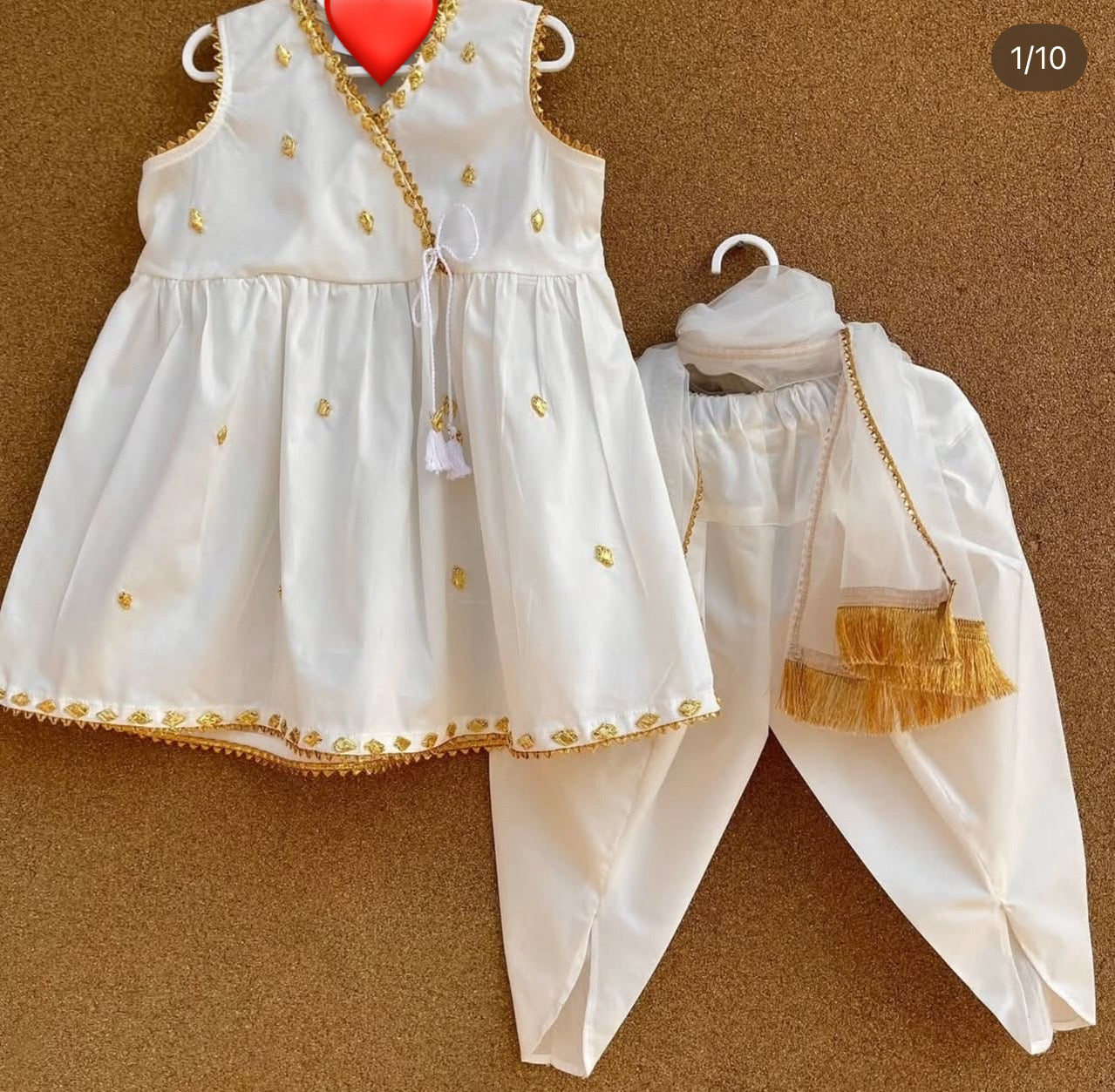 Noor Elegance Handmade Baby Dress Set – White &amp; Gold Eid Special 👶✨ (Available in White, Light Purple, Black &amp; Red)