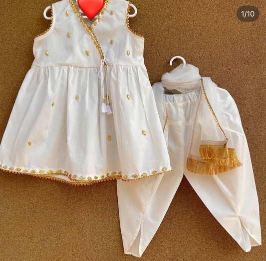 Noor Elegance Handmade Baby Dress Set – White &amp; Gold Eid Special 👶✨ (Available in White, Light Purple, Black &amp; Red)