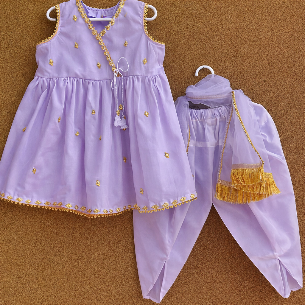 Noor Elegance Handmade Baby Dress Set – White &amp; Gold Eid Special 👶✨ (Available in White, Light Purple, Black &amp; Red)