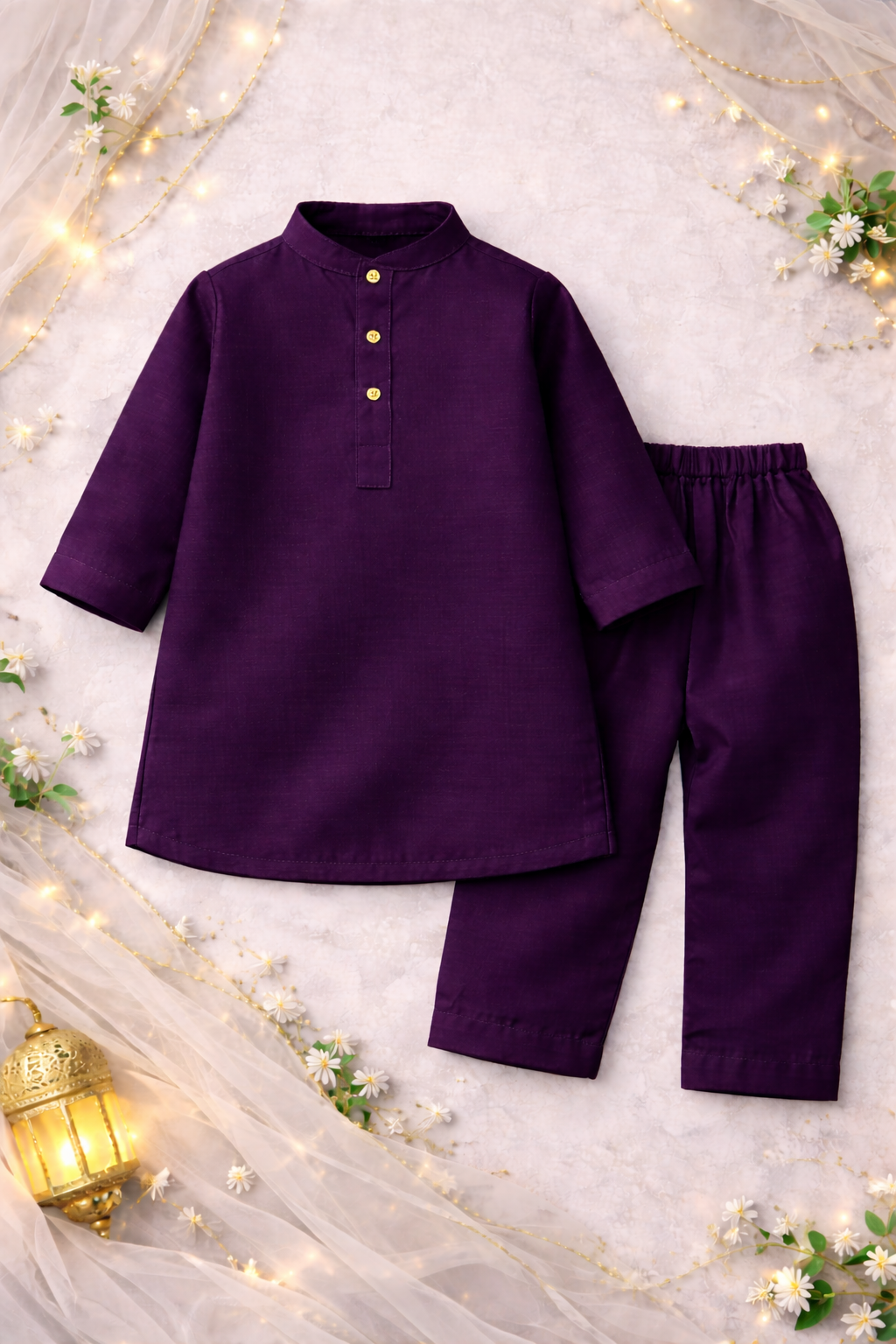 Custom Name Kids Eid Kurta Set – Pure Soft Summer Cotton with Personalised Embroidery | Available in White, Navy Blue, Golden, Green & Purple