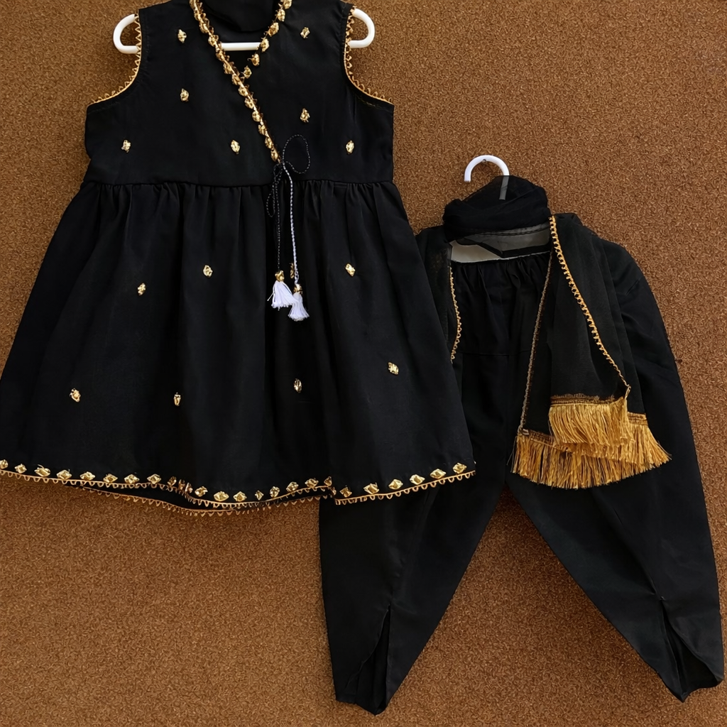 Noor Elegance Handmade Baby Dress Set – White &amp; Gold Eid Special 👶✨ (Available in White, Light Purple, Black &amp; Red)