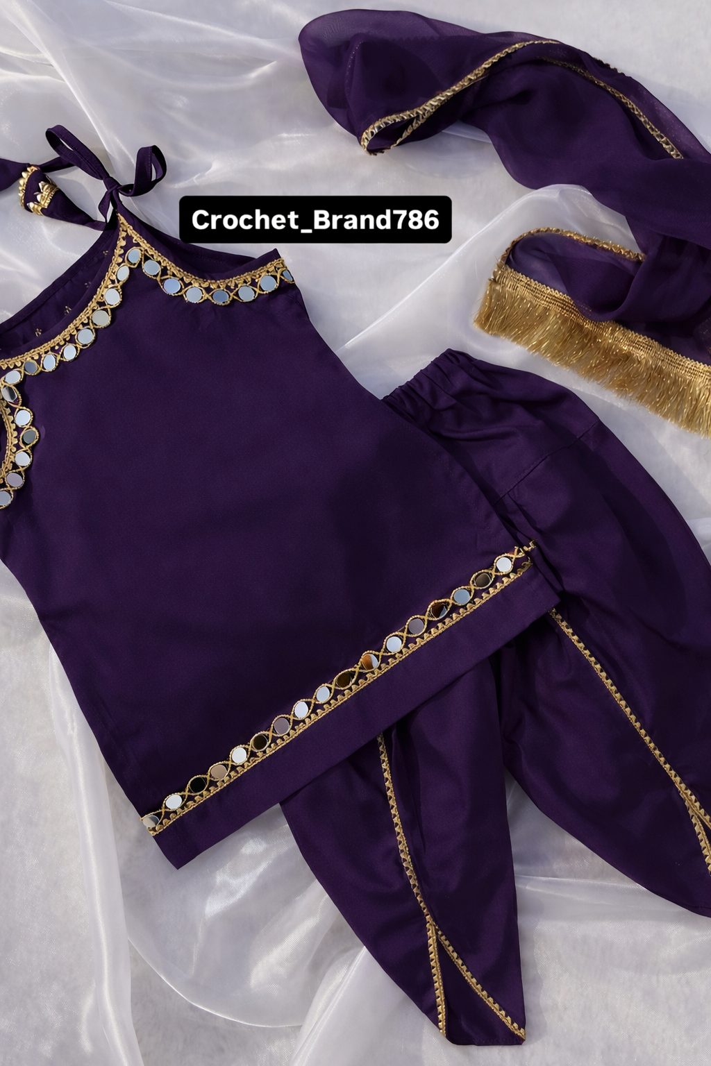 Elegant Baby Girl Dress Set with Golden Detailing. 👶💖 (Maroon, Black & Purple Available)