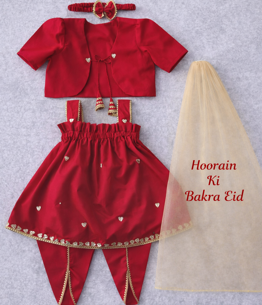 Royal Charm Handmade Baby Dress Set with Custom Name Dupatta – Bakra Eid Special 👶✨ (Purple, Black & Red Available)