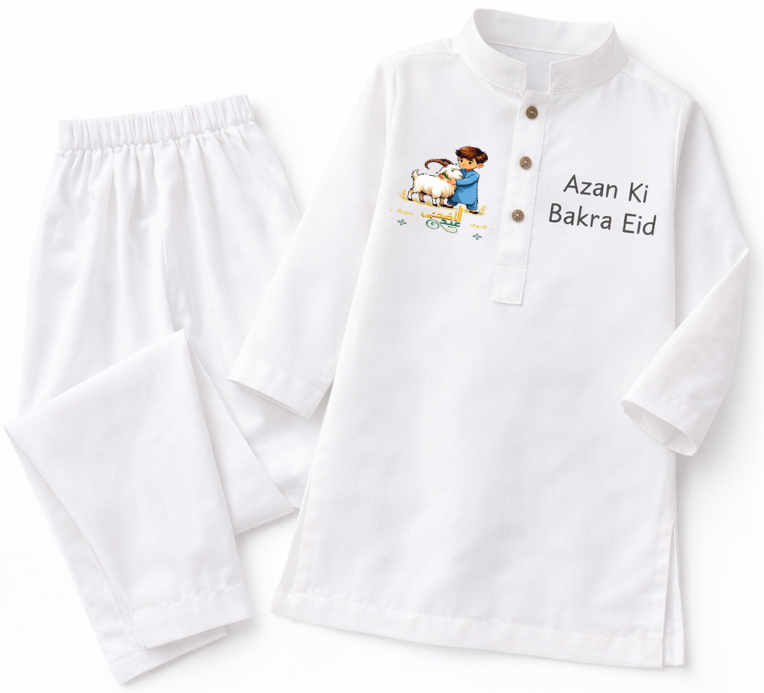Custom Name Kids Eid Kurta Set – Pure Soft Summer Cotton with Personalised Embroidery | Available in White, Navy Blue, Golden, Green & Purple