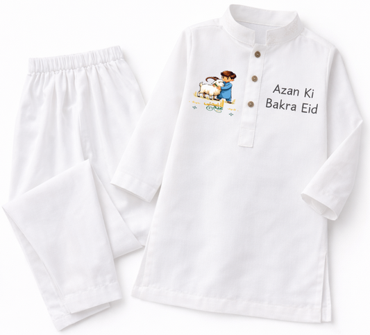 Custom Name Kids Eid Kurta Set – Pure Soft Summer Cotton with Personalised Embroidery | Available in White, Navy Blue, Golden, Green & Purple